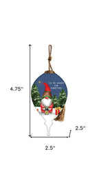 Iell Be Gnome For Christmas Hand Painted Blue White And Red Glass Finial Ornament