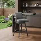 37" Gray Metal Swivel Outdoor Counter Height Bar chair with Footrest