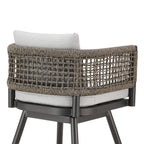 35" Light Gray Metal Swivel Low back Outdoor Counter Height Bar chair with Footrest