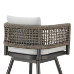 30" Black and Light Gray Aluminum Swivel Rope Back Outdoor Bar Height Chair with Footrest