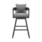 34" Dark Gray Metal Swivel Low back Outdoor Counter Height Bar chair with Footrest