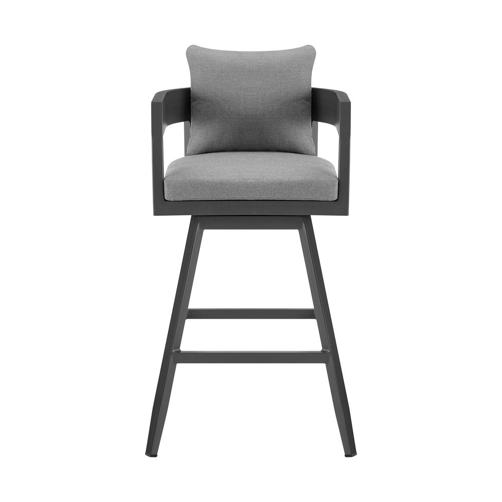 39" Dark Gray Metal Swivel Low back Outdoor Bar Height chair with Footrest