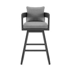 39" Dark Gray Metal Swivel Low back Outdoor Bar Height chair with Footrest