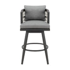 40" Gray Metal Swivel Outdoor Bar Height chair with Footrest
