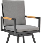 48" Dark Gray Metal Swivel Outdoor Bar Height chair with Footrest