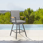 48" Dark Gray Metal Swivel Outdoor Bar Height chair with Footrest