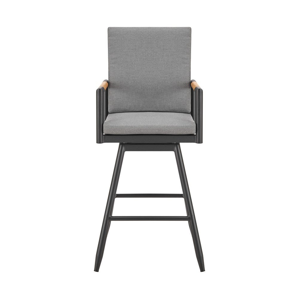 48" Dark Gray Metal Swivel Outdoor Bar Height chair with Footrest