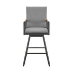 48" Dark Gray Metal Swivel Outdoor Bar Height chair with Footrest