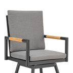 48" Dark Gray Metal Swivel Outdoor Bar Height chair with Footrest