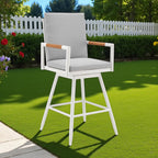 43" Light Gray Metal Swivel Outdoor Counter Height Bar chair with Footrest