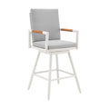43" Light Gray Metal Swivel Outdoor Counter Height Bar chair with Footrest