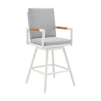 43" Light Gray Metal Swivel Outdoor Counter Height Bar chair with Footrest