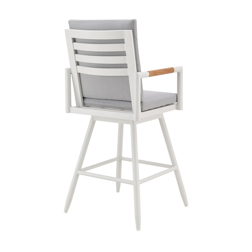48" Light Gray Metal Swivel Outdoor Bar Height chair with Footrest