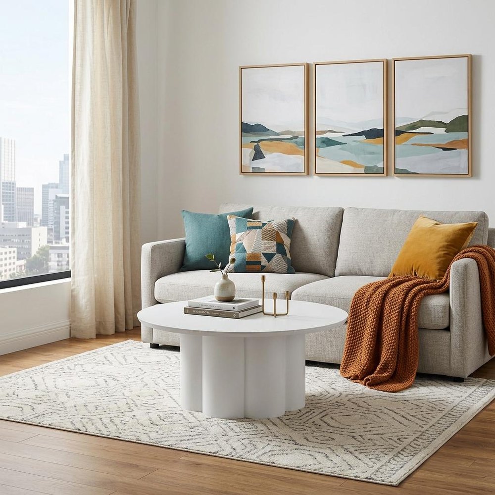 34" White Rounded Aluminum Outdoor Coffee Table