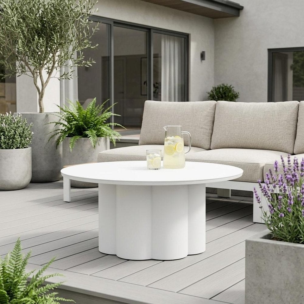 34" White Rounded Aluminum Outdoor Coffee Table
