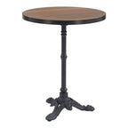 24" Walnut and Black Wood And Aluminum Indoor Outdoor Pedestal Base Round Top Dining Table