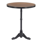 24" Walnut and Black Wood And Aluminum Indoor Outdoor Pedestal Base Round Top Dining Table
