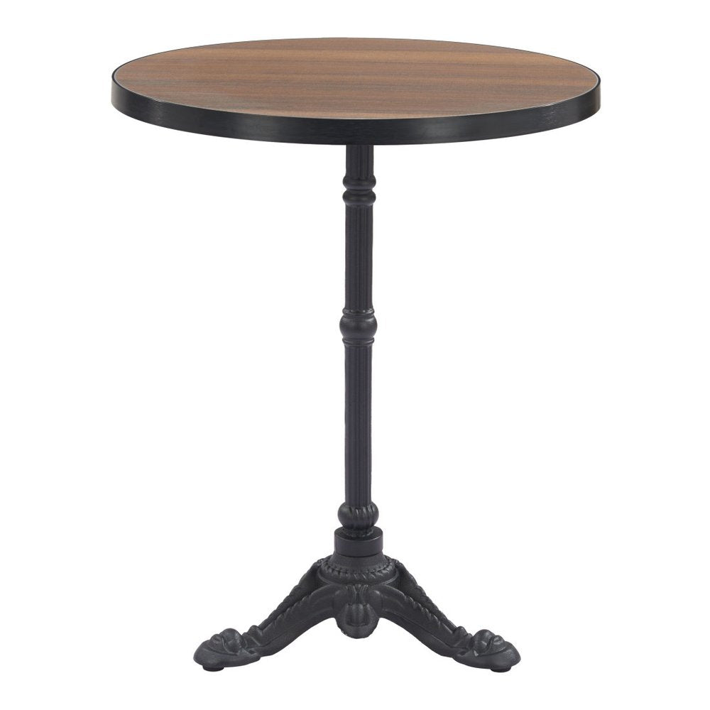 24" Walnut and Black Wood And Aluminum Indoor Outdoor Pedestal Base Round Top Dining Table
