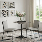 24" Gray and Black Wood And Aluminum Indoor Outdoor Pedestal Base Round Top Dining Table