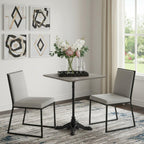 24" Gray and Black Wood And Aluminum Indoor Outdoor Pedestal Base Round Top Dining Table