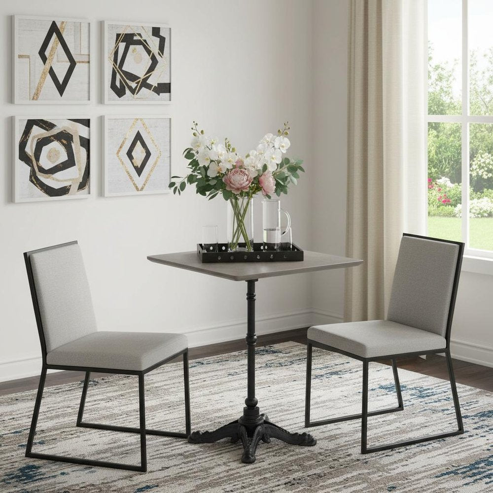 24" Gray and Black Wood And Aluminum Indoor Outdoor Pedestal Base Round Top Dining Table