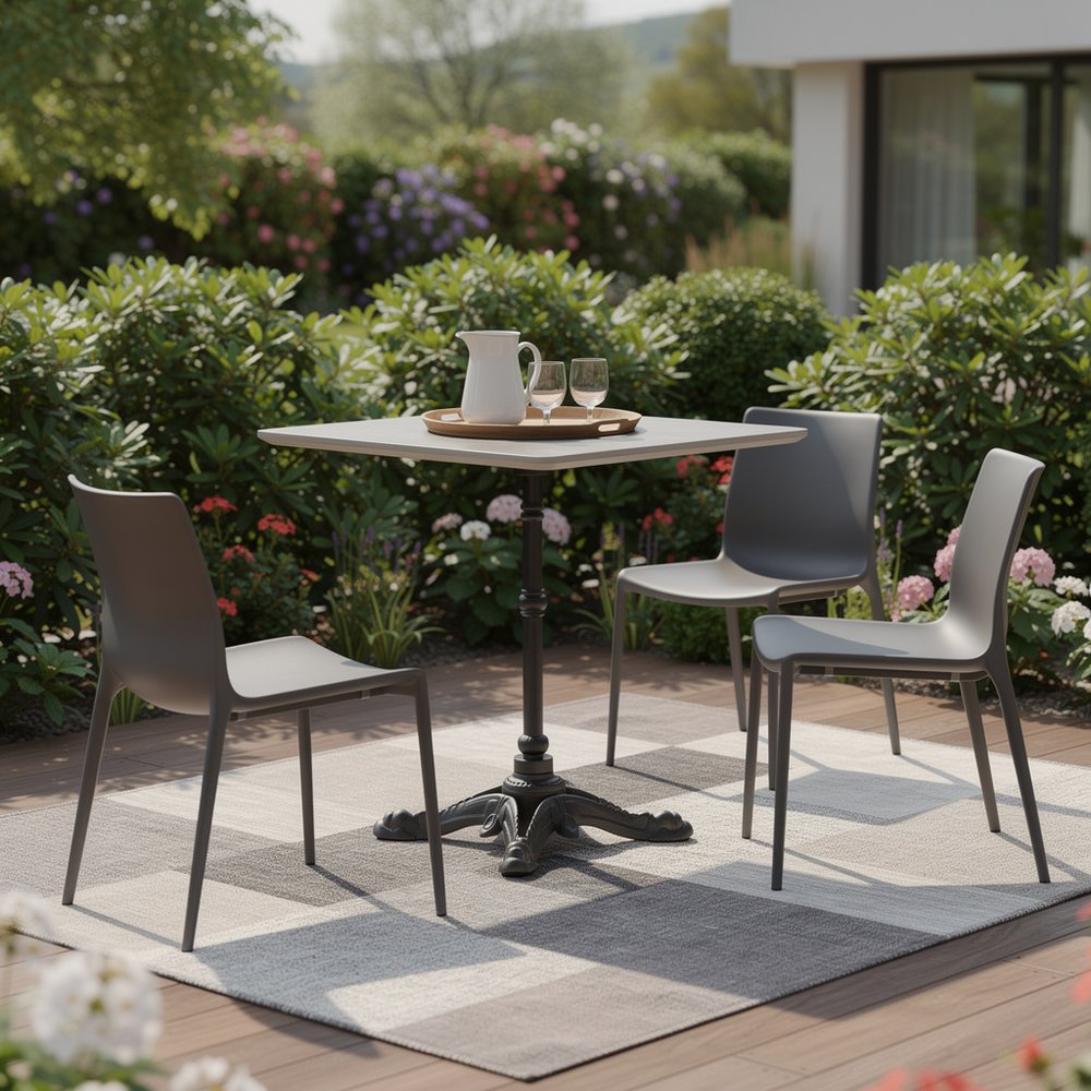 24" Gray and Black Wood And Aluminum Indoor Outdoor Pedestal Base Round Top Dining Table