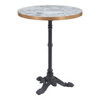 24" White And Black Wood And Aluminum Indoor Outdoor Pedestal Base Round Top Dining Table