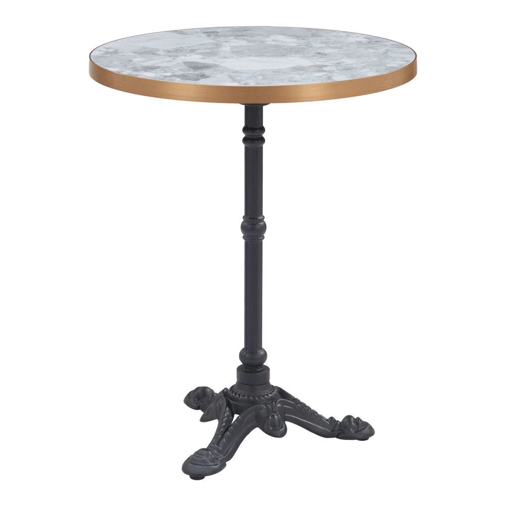 24" White And Black Wood And Aluminum Indoor Outdoor Pedestal Base Round Top Dining Table