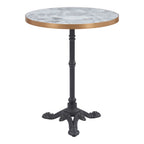 24" White And Black Wood And Aluminum Indoor Outdoor Pedestal Base Round Top Dining Table