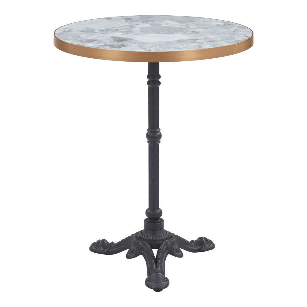 24" White And Black Wood And Aluminum Indoor Outdoor Pedestal Base Round Top Dining Table