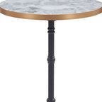 24" White And Black Wood And Aluminum Indoor Outdoor Pedestal Base Round Top Dining Table