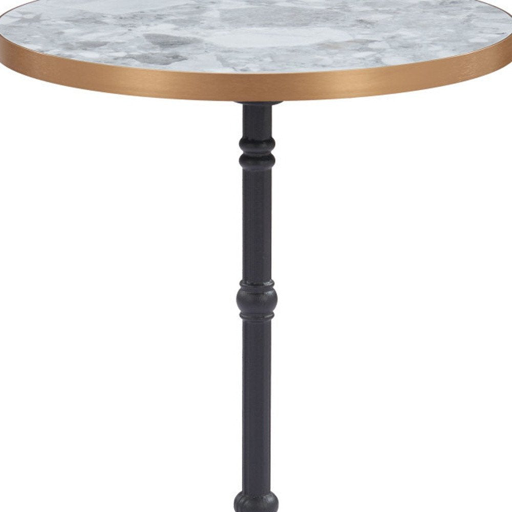 24" White And Black Wood And Aluminum Indoor Outdoor Pedestal Base Round Top Dining Table