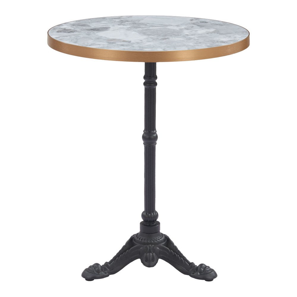 24" White And Black Wood And Aluminum Indoor Outdoor Pedestal Base Round Top Dining Table