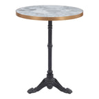 24" White And Black Wood And Aluminum Indoor Outdoor Pedestal Base Round Top Dining Table
