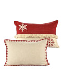 Set of Two Ivory And Red Lumbar Christmas Plaid Cotton Throw Pillow Covers with Fringe