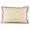 Set of Two Ivory And Red Lumbar Christmas Plaid Cotton Throw Pillow Covers with Fringe