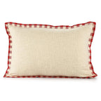 Set of Two Ivory And Red Lumbar Christmas Plaid Cotton Throw Pillow Covers with Fringe