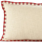 Set of Two Ivory And Red Lumbar Christmas Plaid Cotton Throw Pillow Covers with Fringe