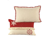 Set of Two Ivory And Red Lumbar Christmas Plaid Cotton Throw Pillow Covers with Fringe