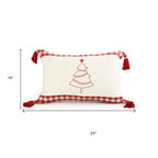 Set of Two Red And White Lumbar Christmas Cotton Throw Pillow Covers