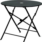 30" Black Rounded Aluminum Folding Outdoor Bistro Table with Umbrella Hole