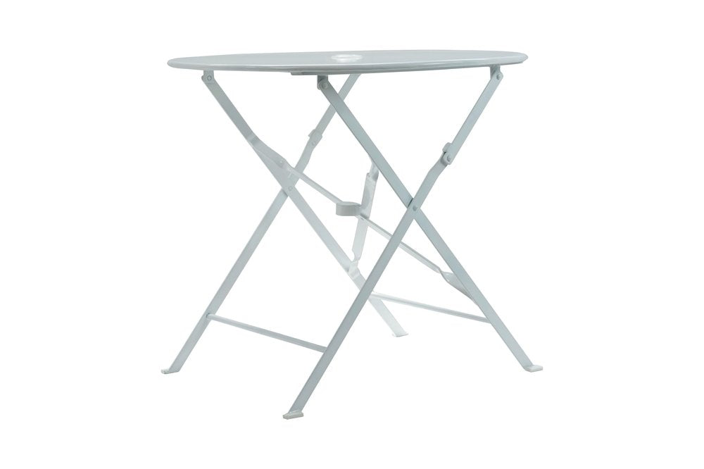 30" White Aluminum Round Folding Outdoor Bistro Table with Umbrella Hole