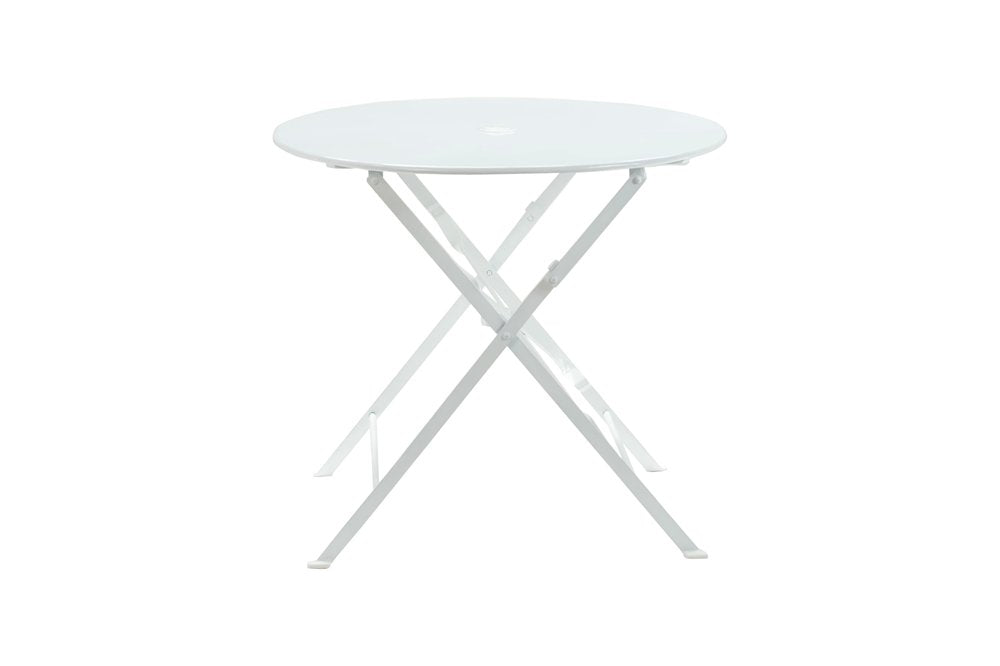 30" White Aluminum Round Folding Outdoor Bistro Table with Umbrella Hole