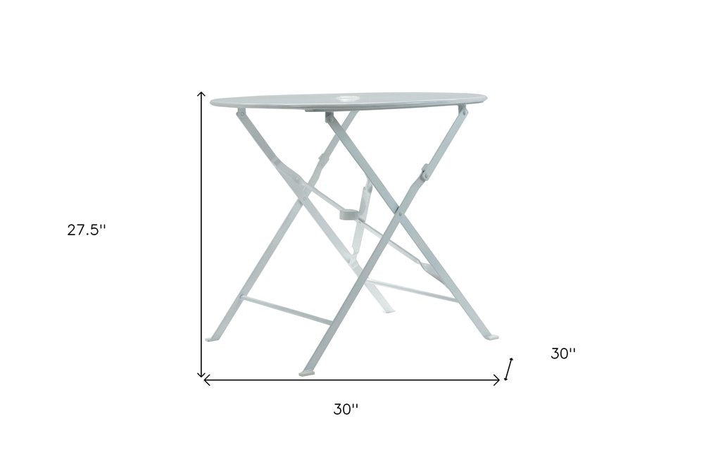 30" White Aluminum Round Folding Outdoor Bistro Table with Umbrella Hole