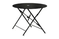 36" Black Rounded Aluminum Folding Outdoor Dining Table with Umbrella Hole