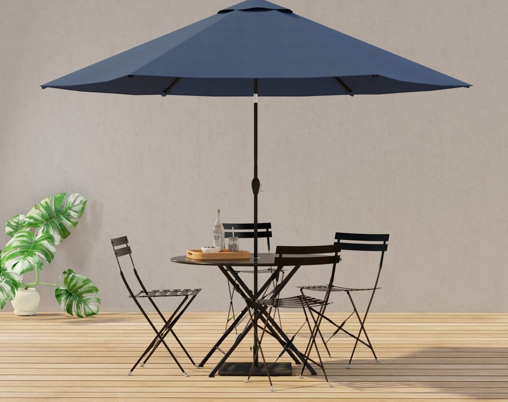 36" Black Rounded Aluminum Folding Outdoor Dining Table with Umbrella Hole