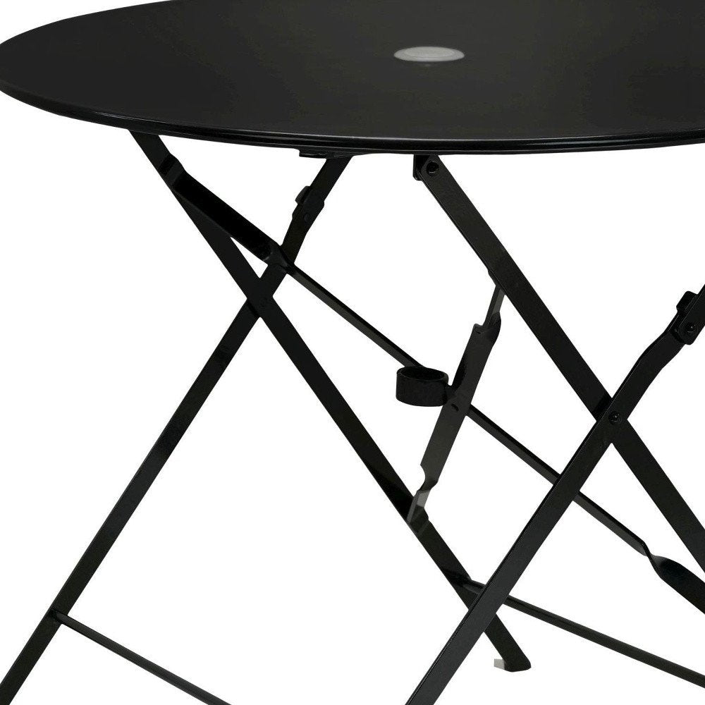 36" Black Rounded Aluminum Folding Outdoor Dining Table with Umbrella Hole