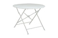 36" White Rounded Aluminum Folding Outdoor Dining Table with Umbrella Hole