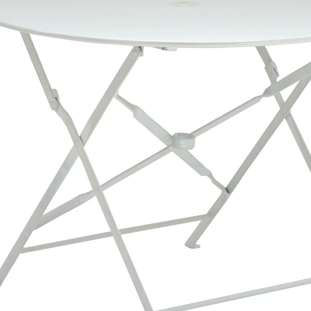 36" White Rounded Aluminum Folding Outdoor Dining Table with Umbrella Hole