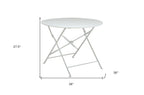 36" White Rounded Aluminum Folding Outdoor Dining Table with Umbrella Hole